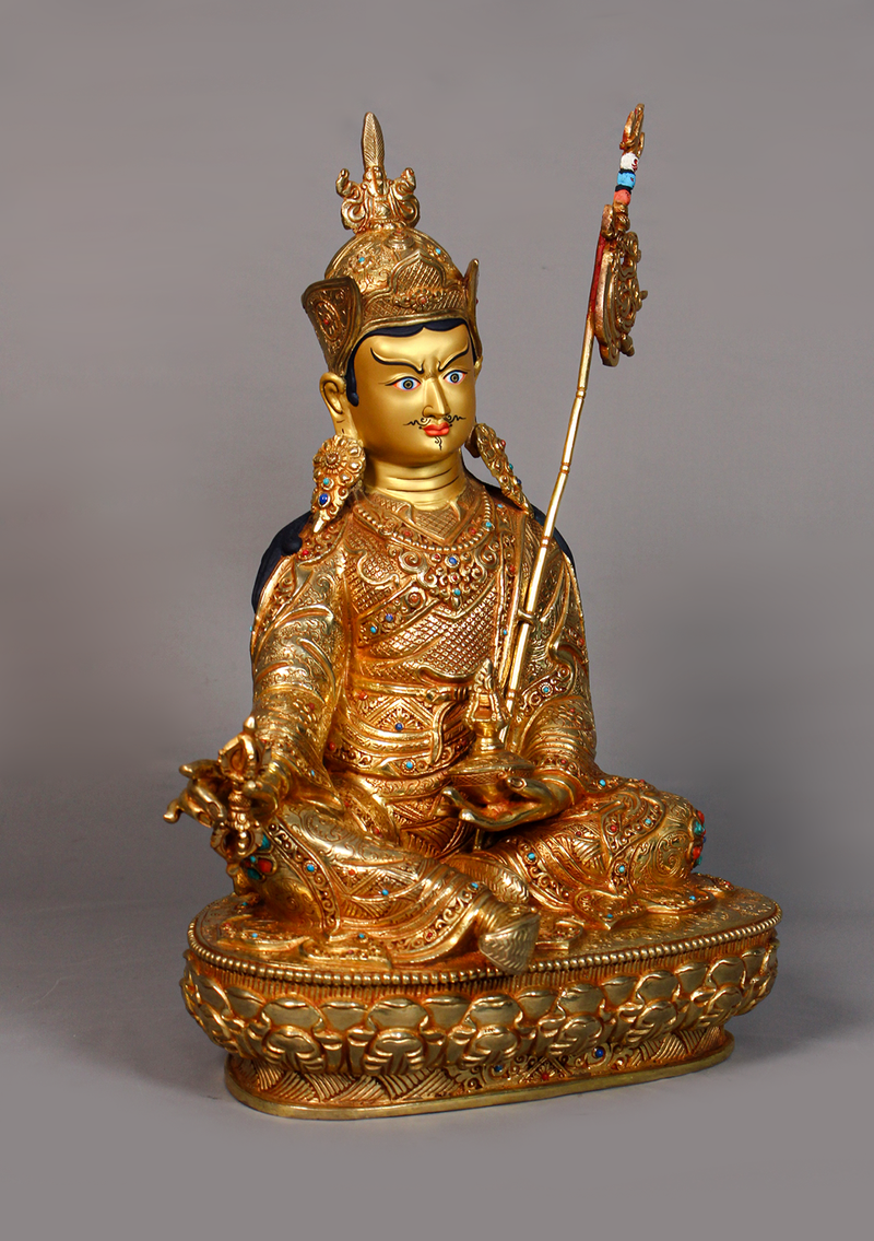 Fully Gold Plated Guru Rinpoche Statue 14" H