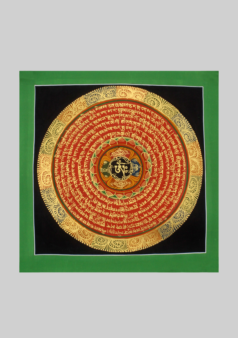 Tibetan Om Auspicious Symbols Thangka Painting