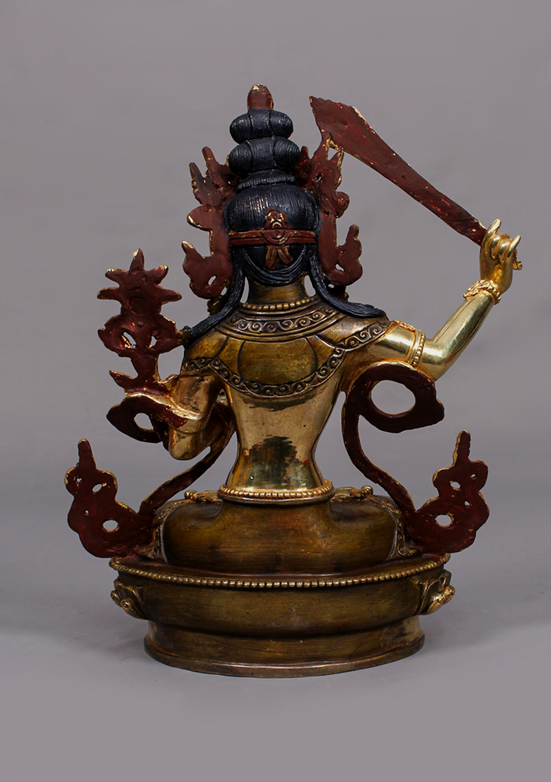 Partly Gold Plated Manjushree Statue 9" H