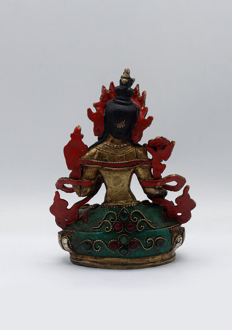 Stone Inlaid Copper Green Tara Statue 6"H (2)
