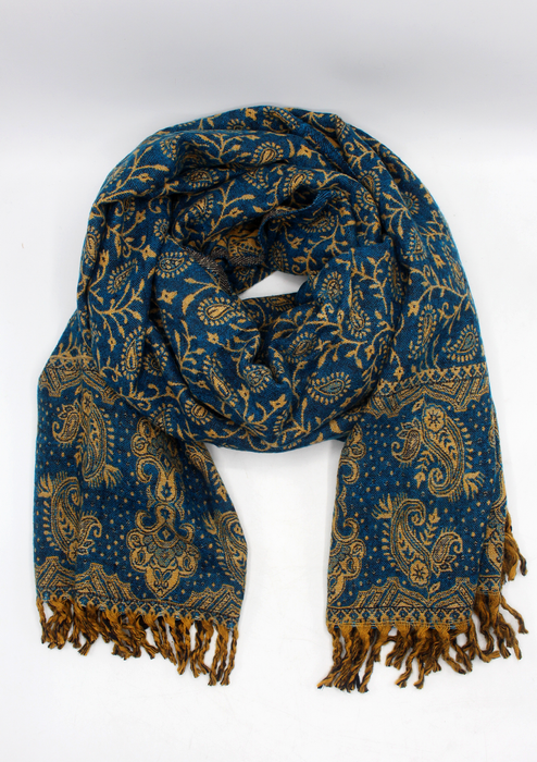 Hand loomed Blue Floral Woolen Shawl