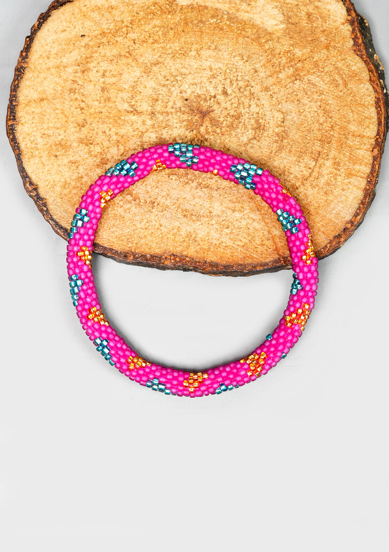 Pink Cotton Candy Hearts Nepalese Roll Beads Bracelet