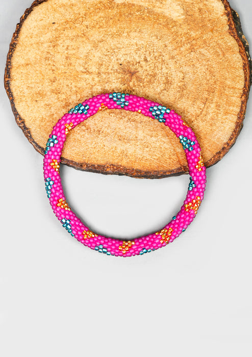 Pink Cotton Candy Hearts Nepalese Roll Beads Bracelet