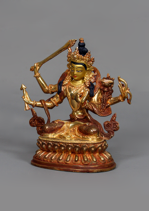 Partly Gold Plated Maha Manjushree Statue 6.25" H