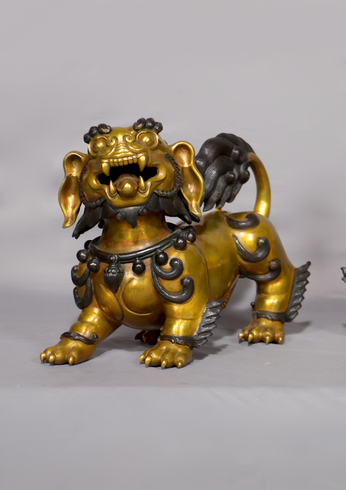 Gold Gilded Tibetan Snow Lion Pair