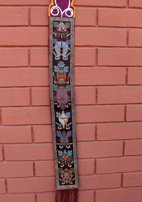 Tibetan 8 Auspicious Symbol Silk Brocade Wall Hanging