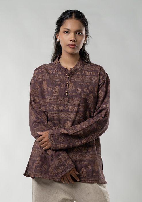 Hare Ram Hare Krishna  Khadar Kurta Shirt - Coffee