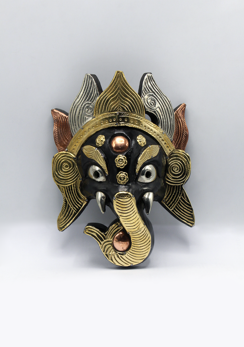 Hand Painted Blue Ganesh  Wooden Wall Hanging Mask