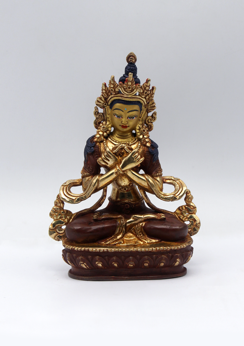 Partly Gold Plated Copper Vajradhara Statue 5.5"H