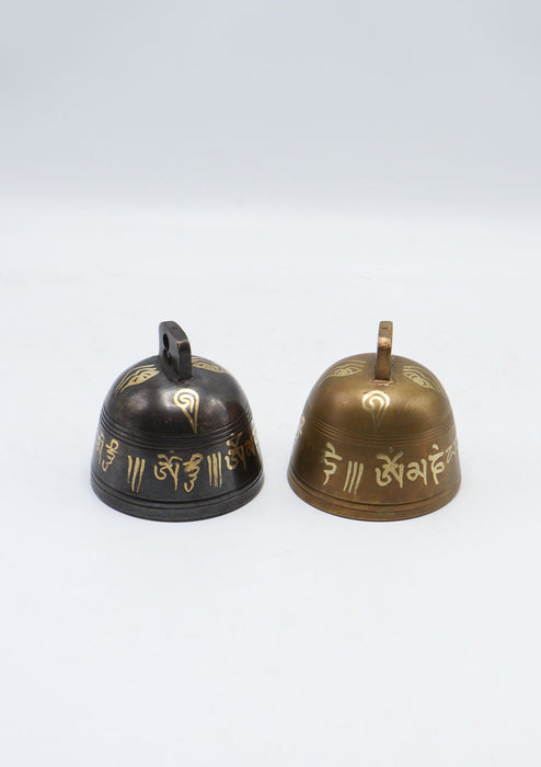 Buddha Eyes and Om Mani Mantra Painted Brass Bell