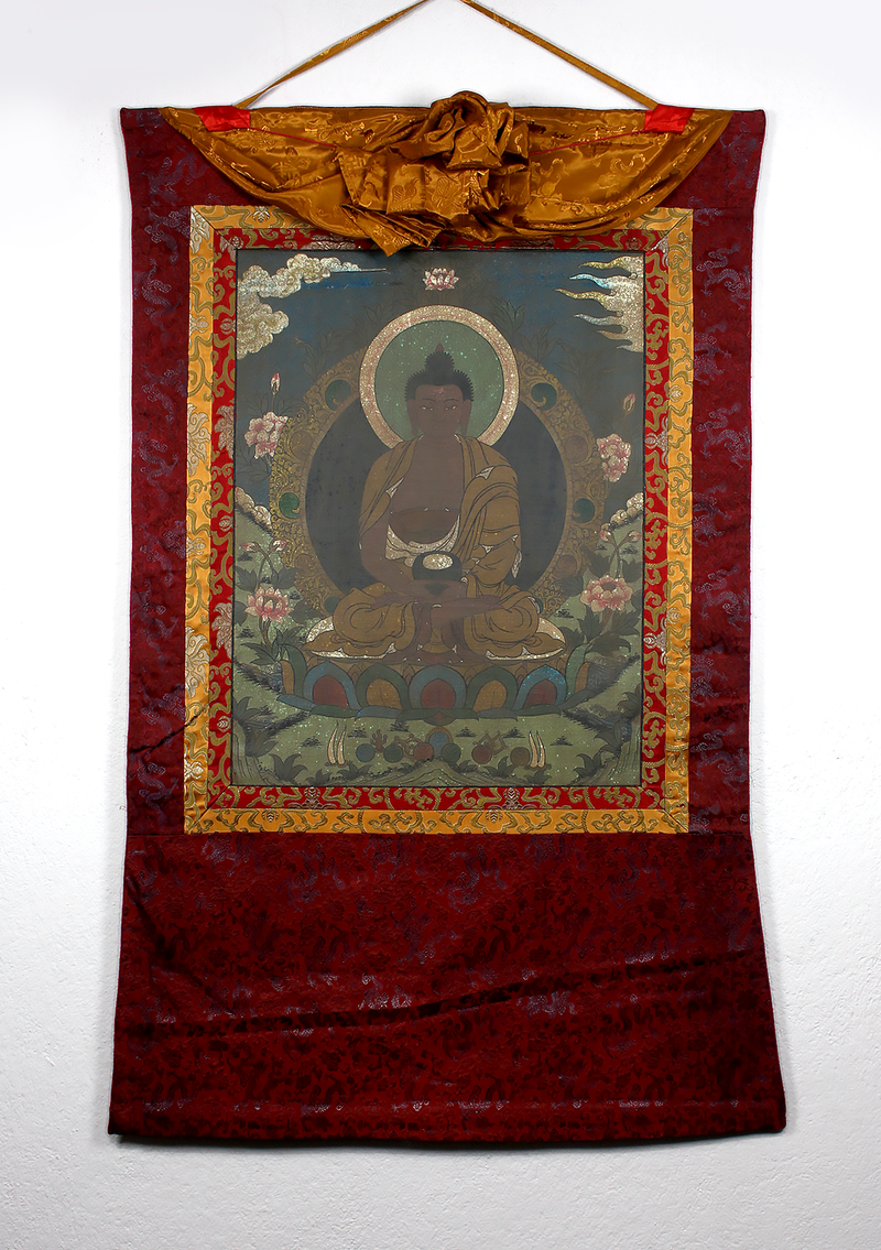 Antique Amitabha Buddha Brocade Thangka Painting