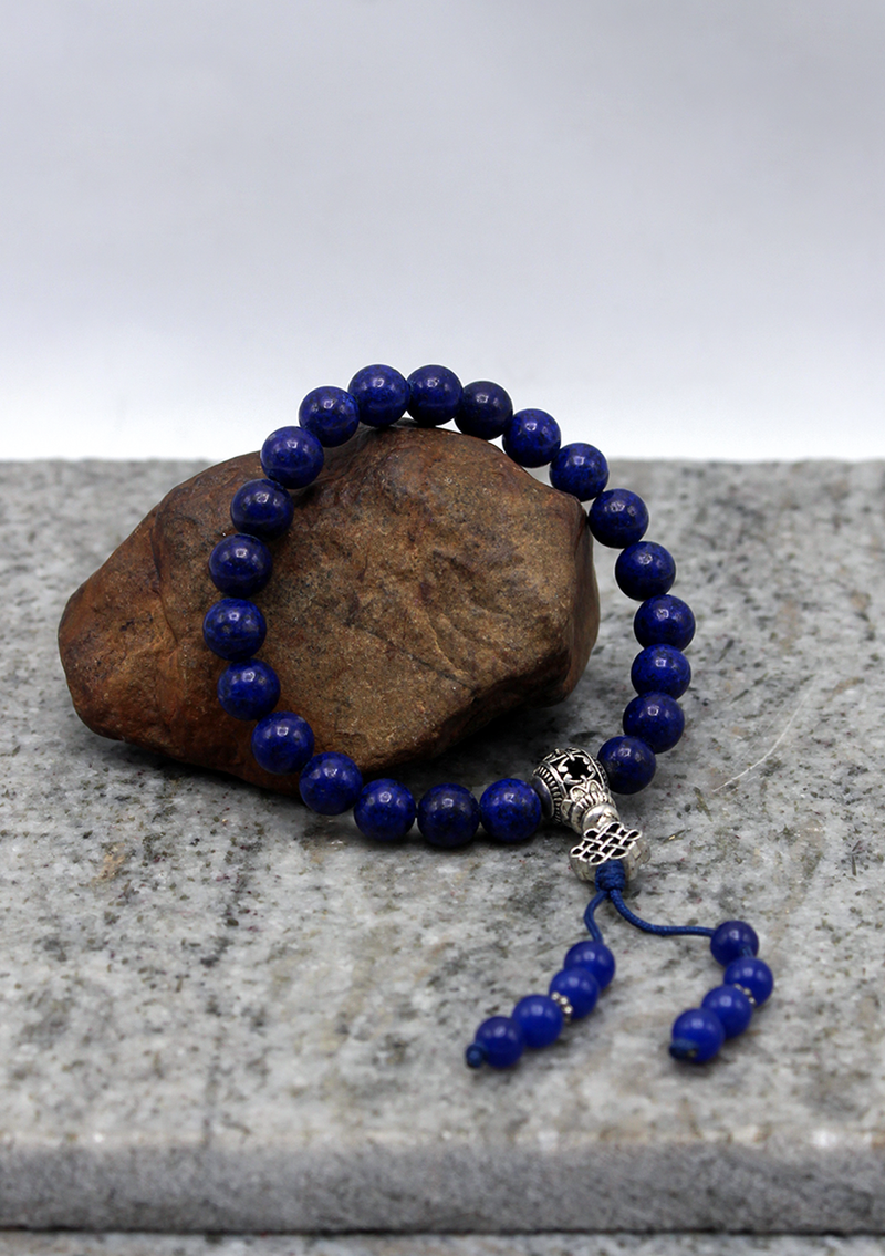 Lapis Lazuli Beads Wrist Bracelet with Eternal Knot