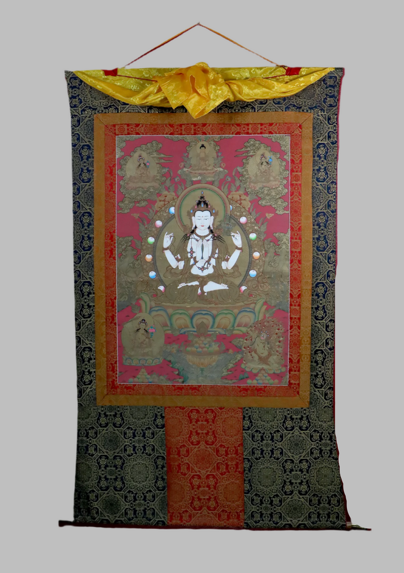 Chenrezig Premium Quality Kochin Brocade Thangka Painting