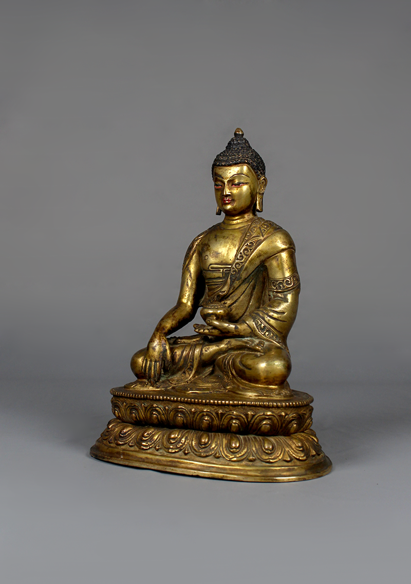 Antique Style Double Lotus Shakyamuni Buddha Statue 7.5"