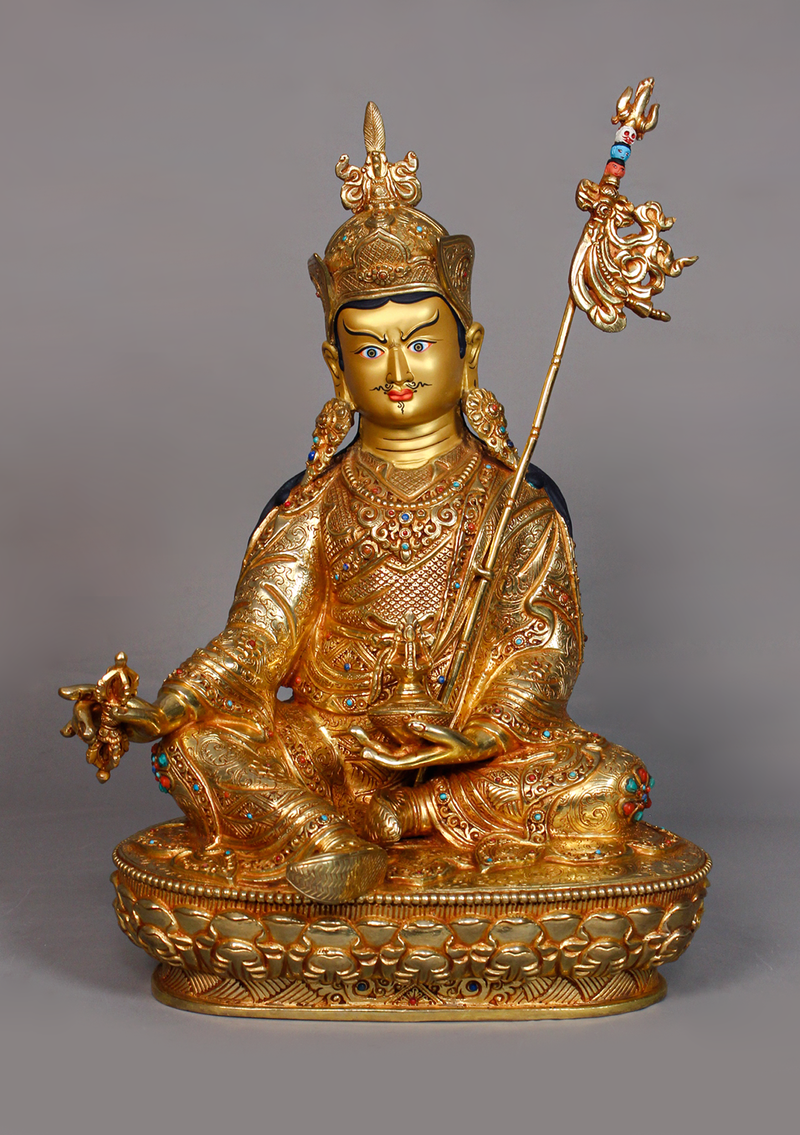 Fully Gold Plated Guru Rinpoche Statue 14" H