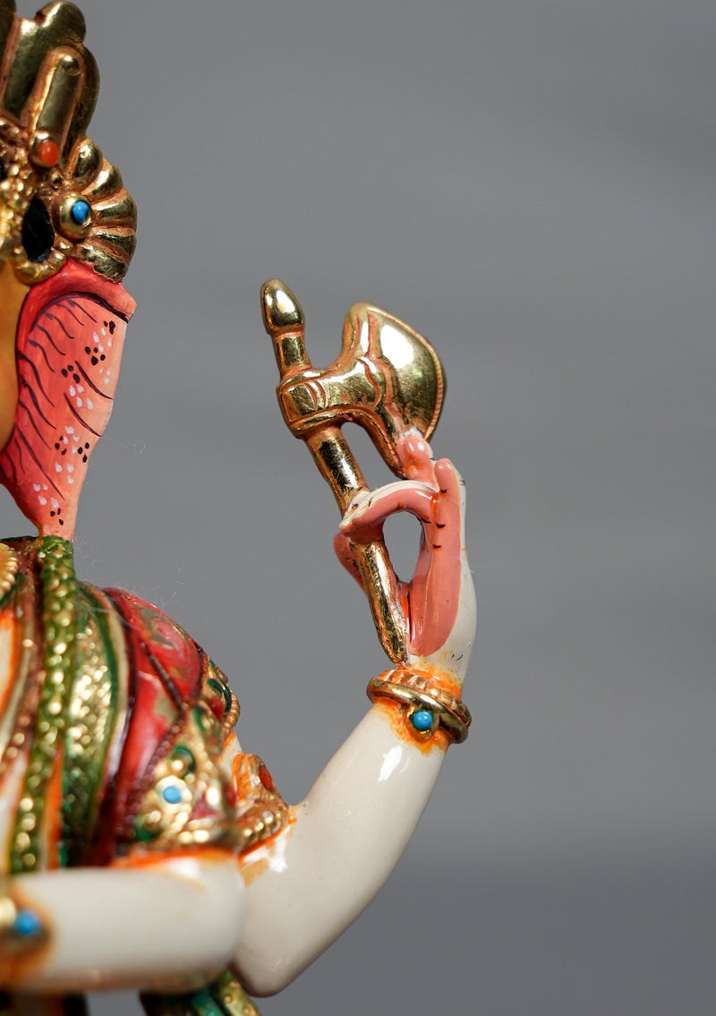 9" Handpainted Ganesh Statue – Partly Gold Plated Copper, Patan Nepal