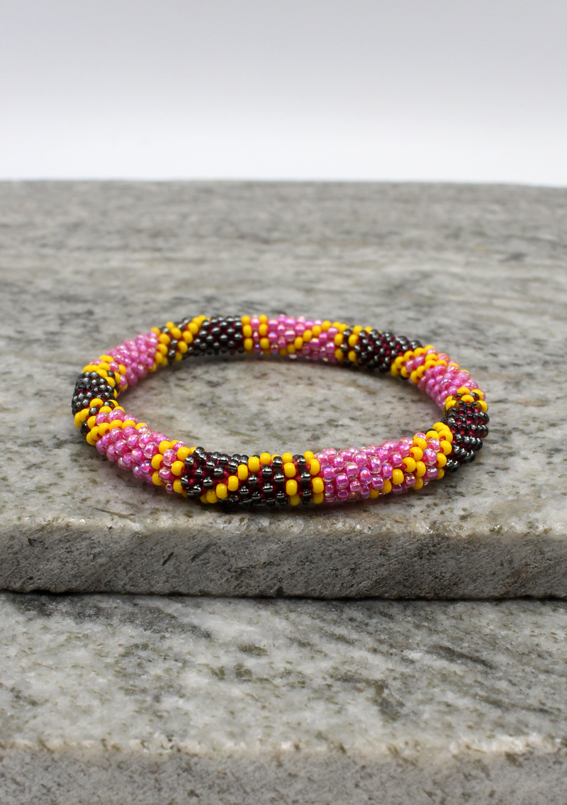 Yellow Black Spiral Nepalese Roll on Beads Bracelet