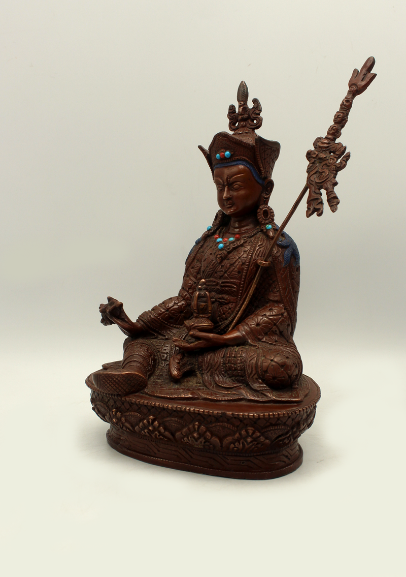 Stone Inlaid Copper Guru Padmasambhava Statue  8"H