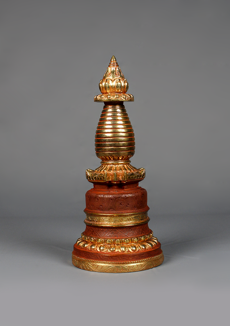 Partly Gold Plated Copper Stupa  Chaitya 9"