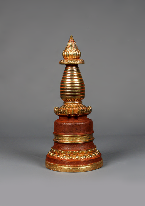Partly Gold Plated Copper Stupa  Chaitya 9"
