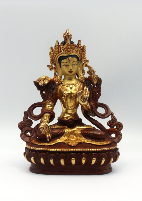 Partly Gold Plated White Tara Statue 6.5"H