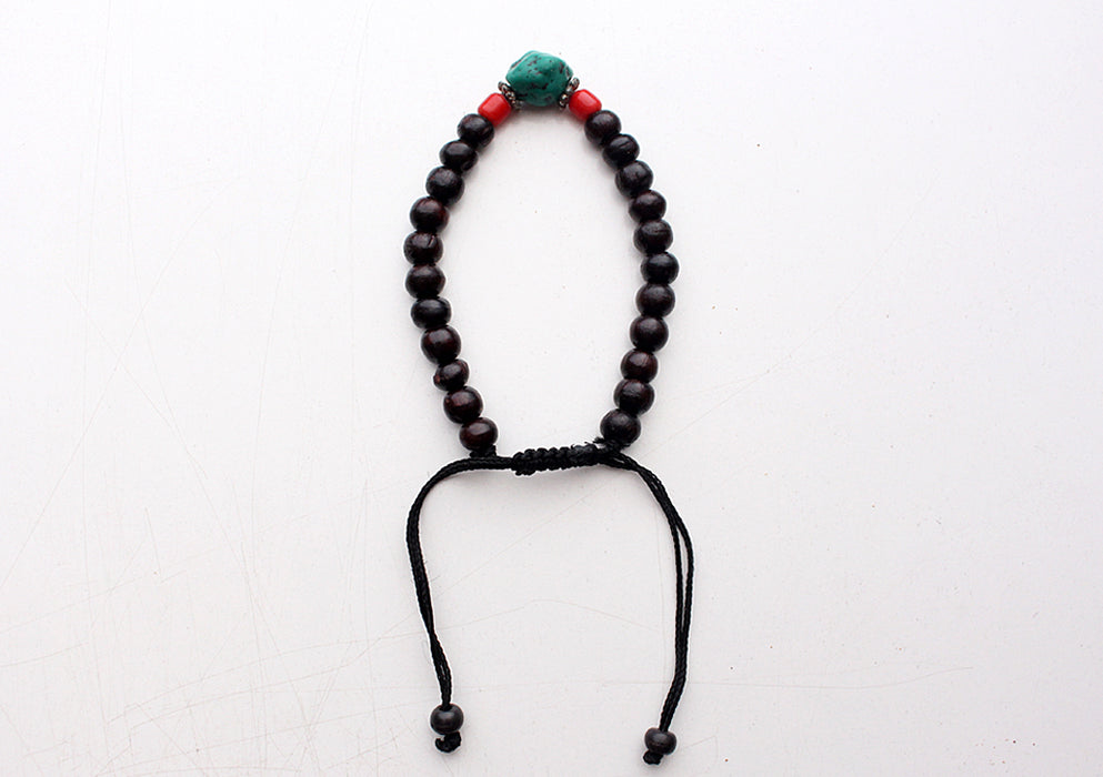 Dark Rosewood Bracelet with Turquoise Spacer