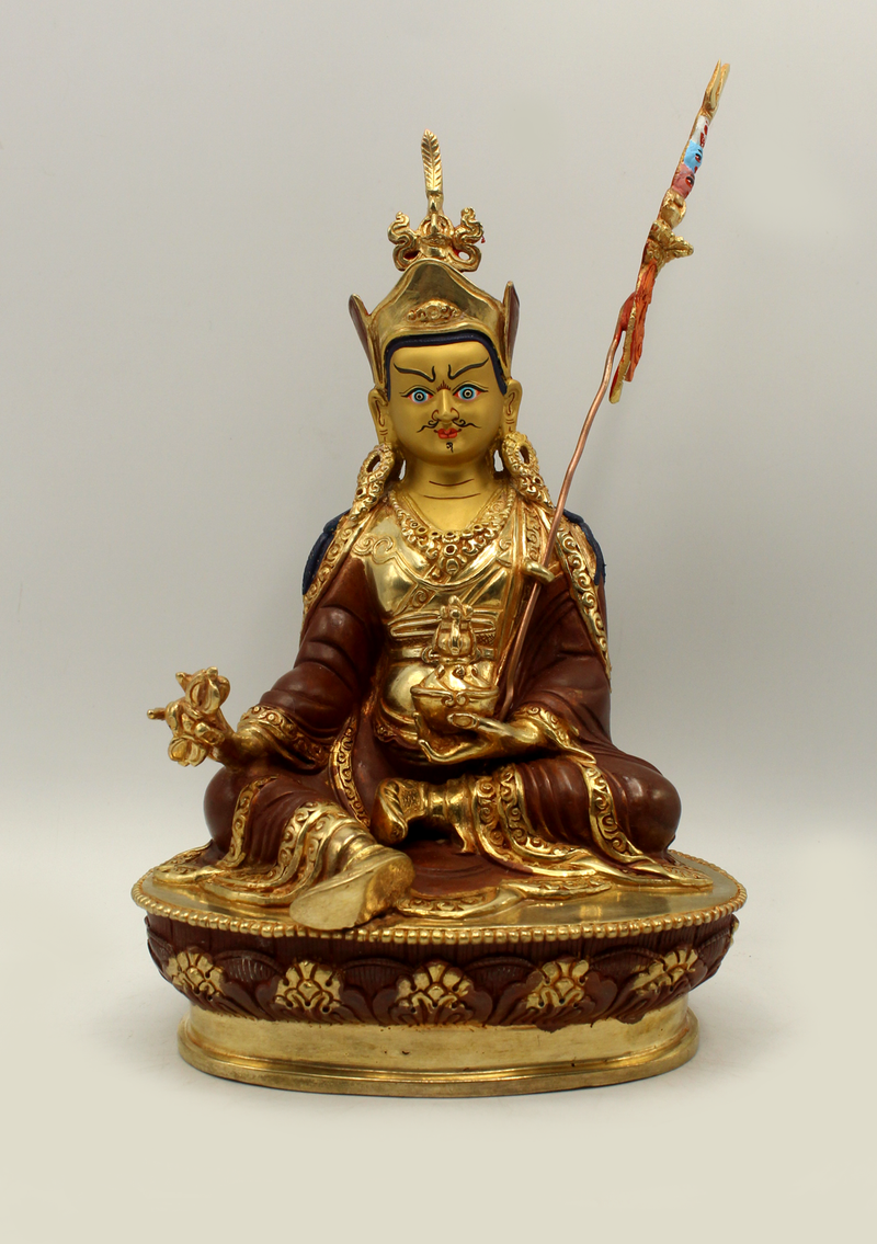 Partly Gold Plated Copper Guru Padmasambhava Statue 9"H