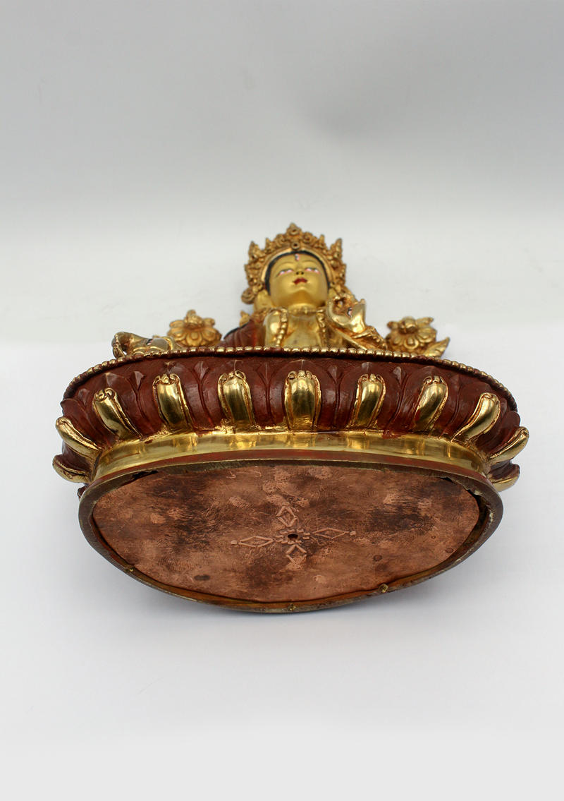 Copper Partly Gold Plated White Tara Statue 9"H