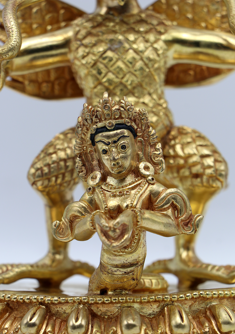 Vainateya 24 K Gold Copper Garuda Statue 8"