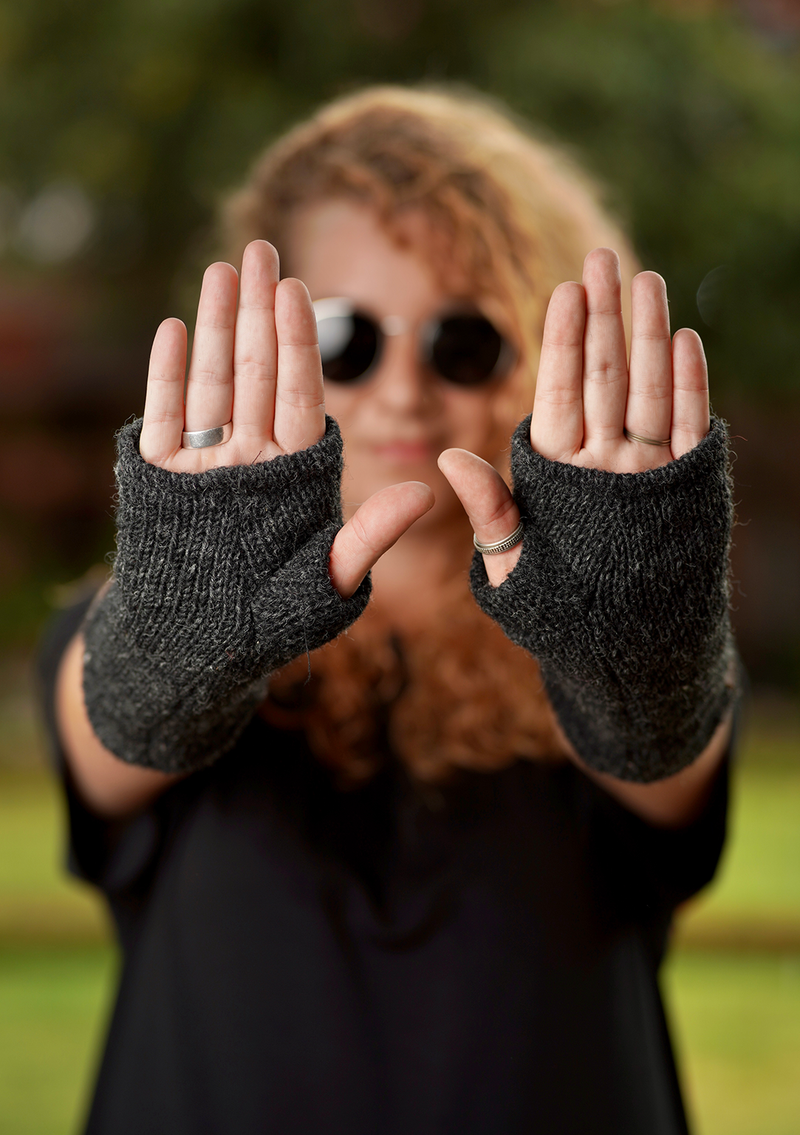 Beautiful Black Color Finger less Hand Warmer with Flower