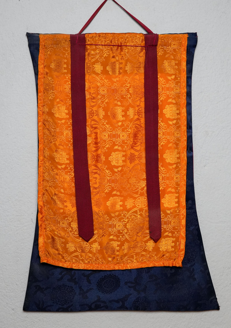 6 Line Om Mani Mantra Mandala Thangka Painting with Brocade