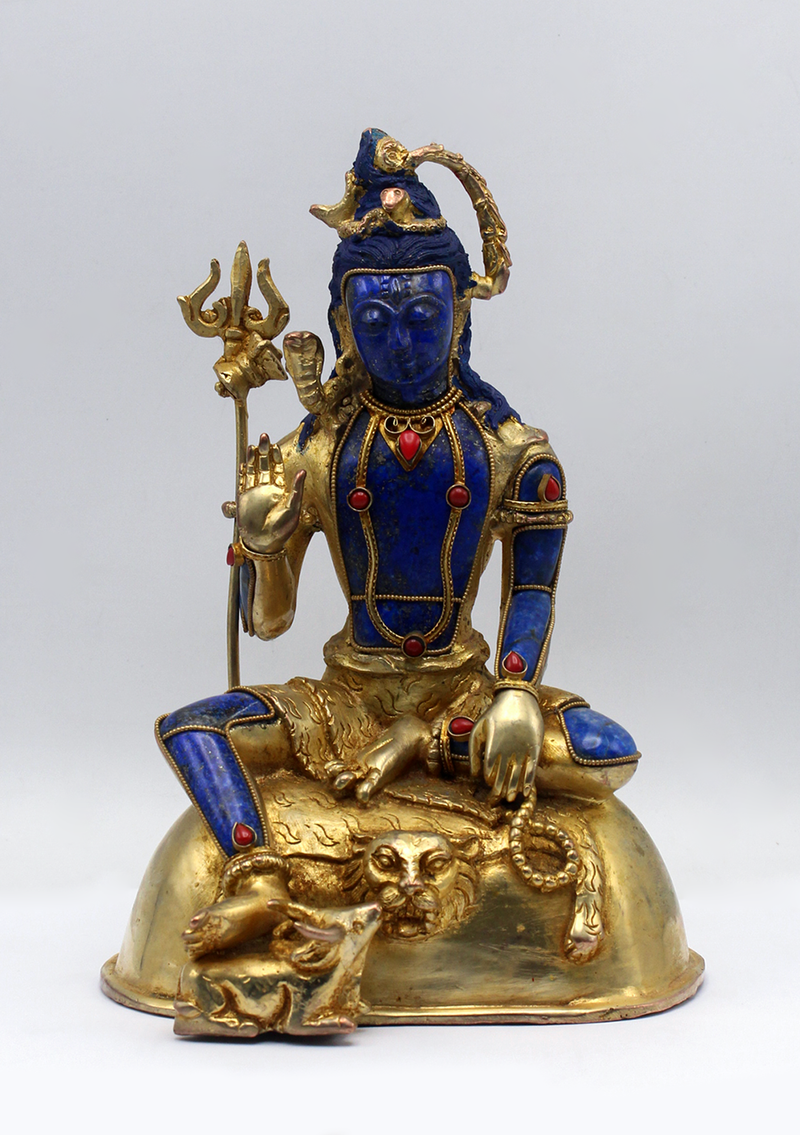 Lapis Lazuli Gold Plated Shiva Statue 8.5"H