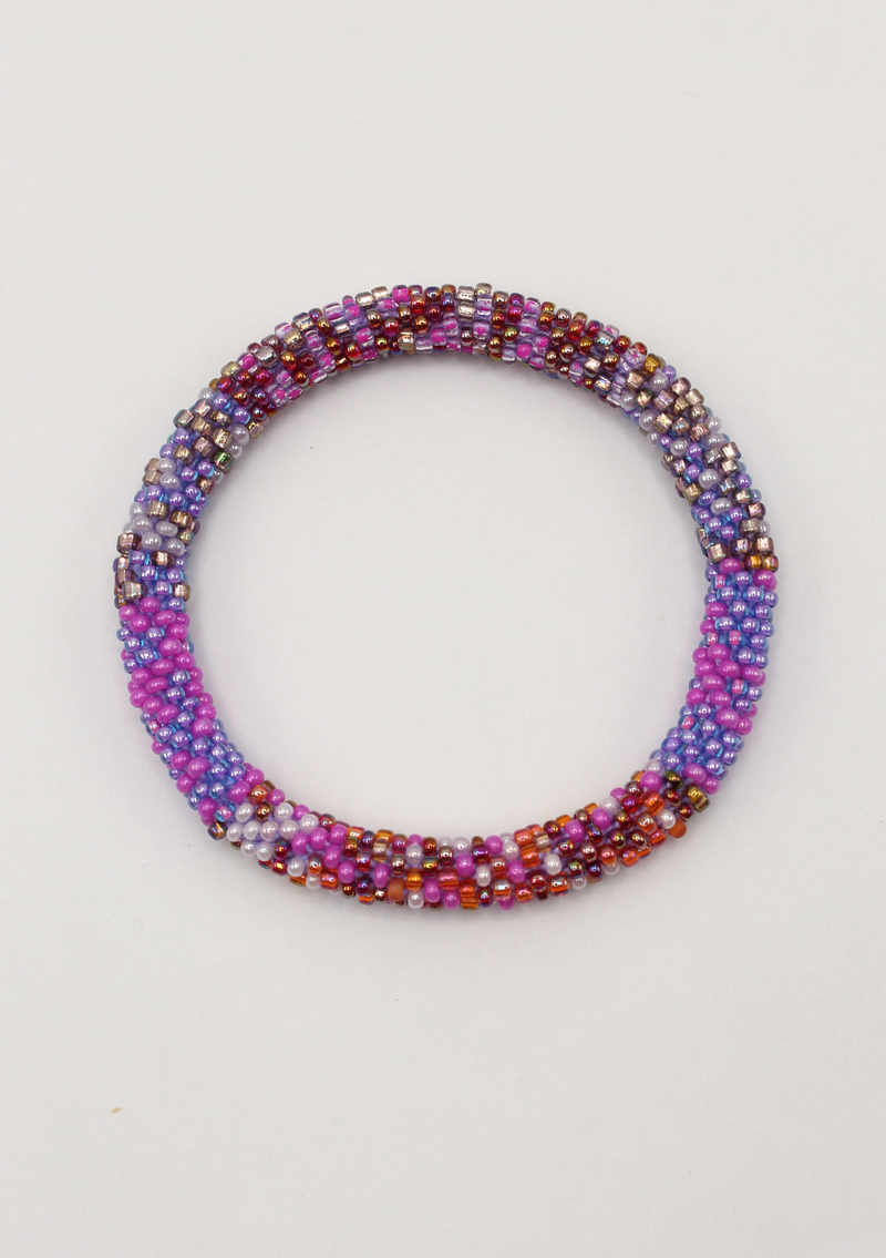Purple Red Roll on Beads Bracelet