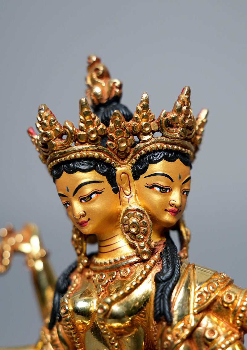 Fully Gold Plated Basundhara Statue 6.25" H