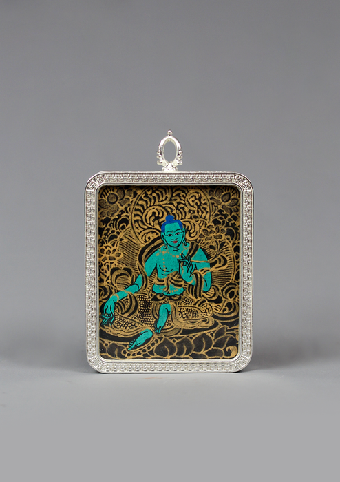 Green Tara Mini Thangka  Painting  Pendant
