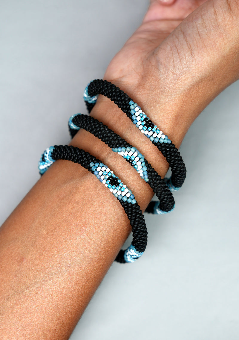 Black with Cosmic Diamond Nepalese Roll Beads Bracelet