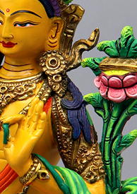 Hand Painted Gold Plated Manjushree Statue 9"H by Archana Shakya