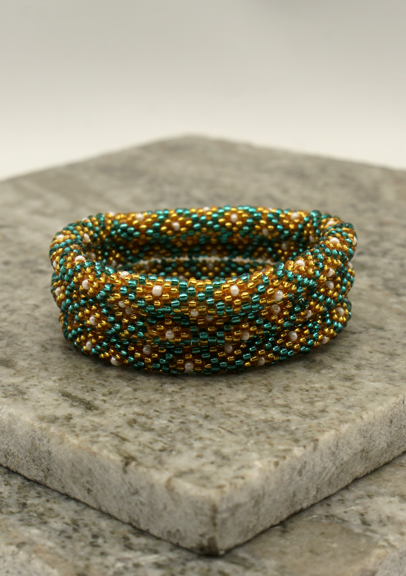 Green Golden  Roll on Beads Shrawan Bracelet