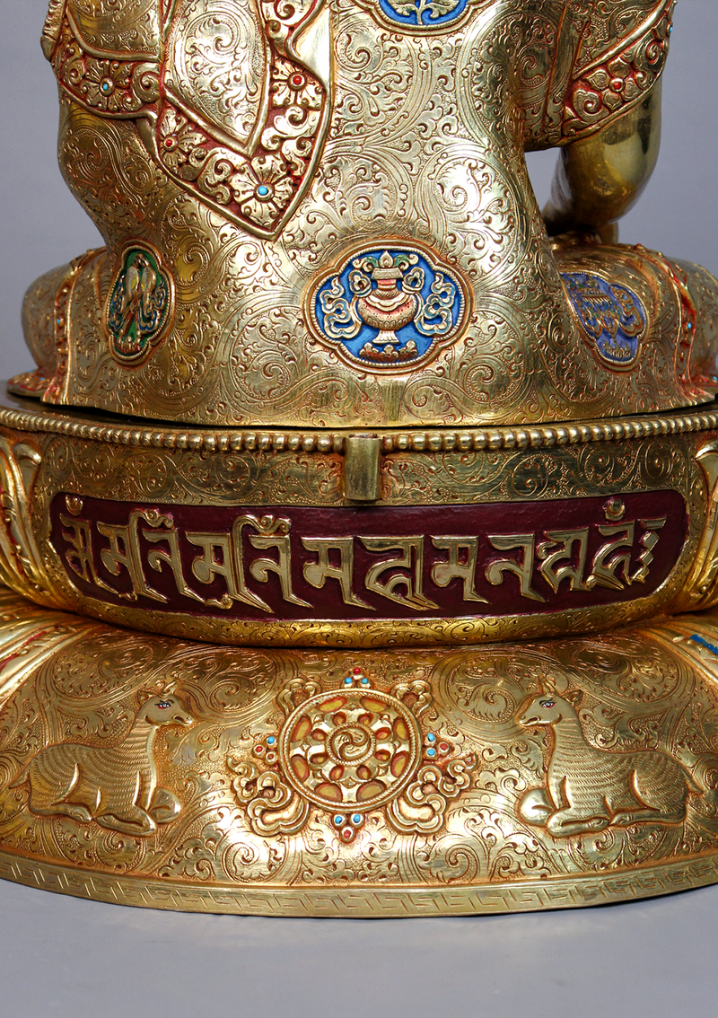 8 Auspicious Symbol Engraved Masterpiece 24K Shakyamuni Buddha Statue 1.7 feet high