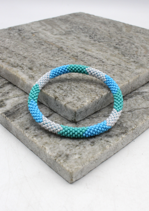 Turquoise, Blue & Pink Mixed Beads Nepalese Roll on Bracelet
