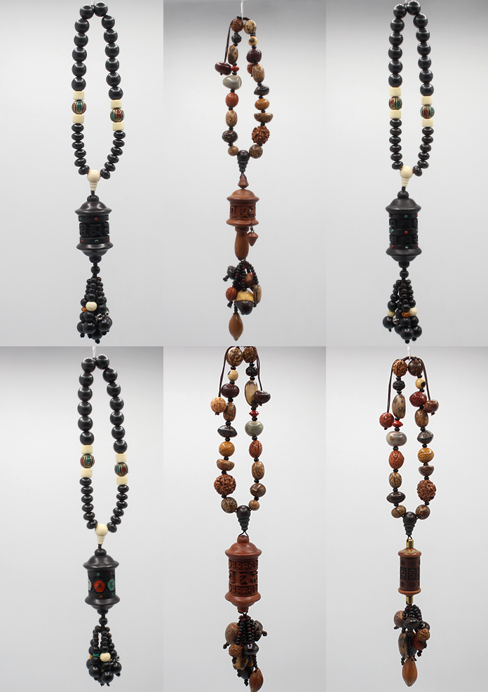 Tibetan Prayer Wheel Carved Wooden Car Hanging Amulet