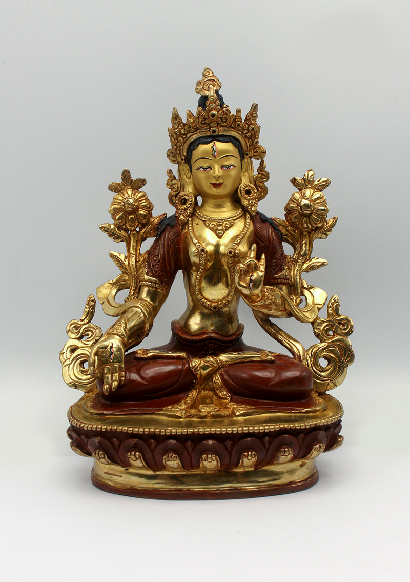 Copper Partly Gold Plated White Tara Statue 9"H