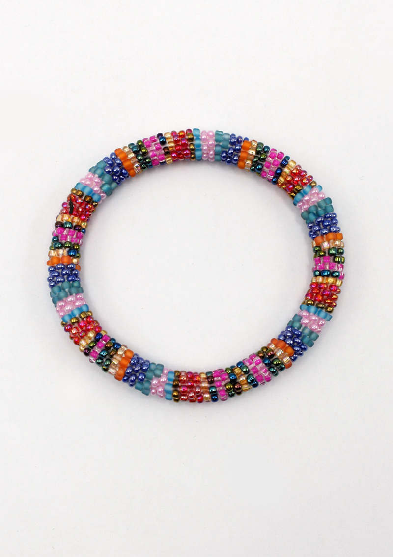 Blue Rainbow Roll on Beads Bracelet