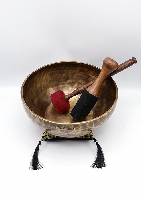 Green Tara Carved Tibetan Handmade Full Moon Meditation Singing Bowl