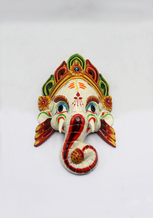 Hand Painted Little Ganesh Wall Hanging Mask - White