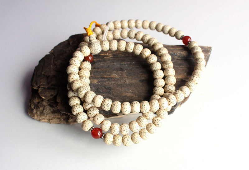 108 Lotus Seeds Tibetan Prayer Mala with Carnelian Spacer