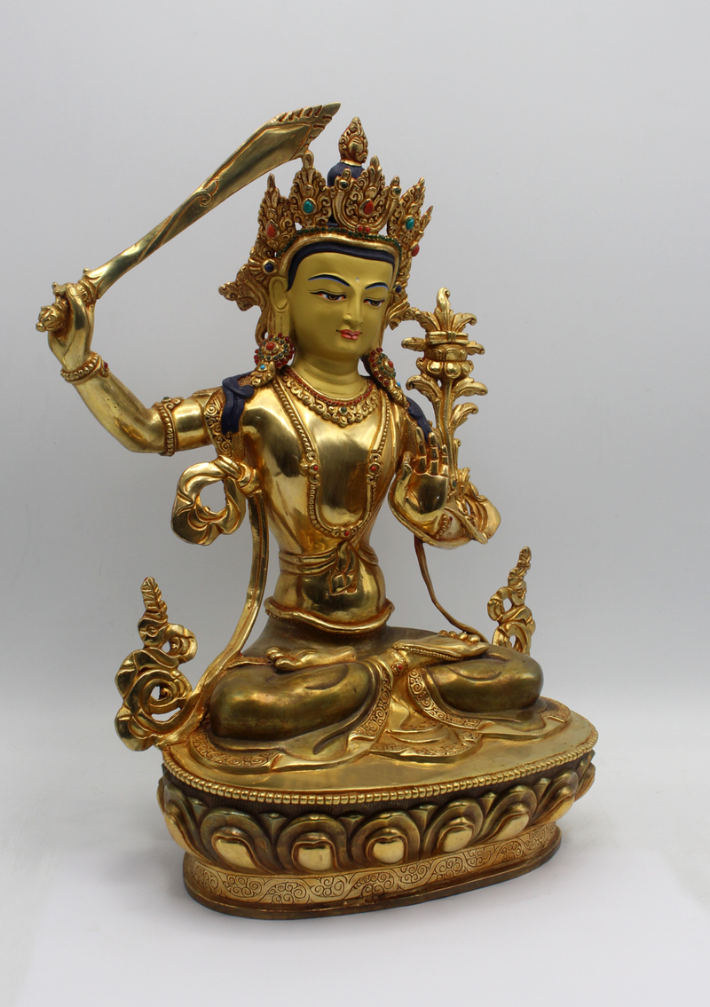 Masterpiece 24 K Gold Manjushree Statue 14" H