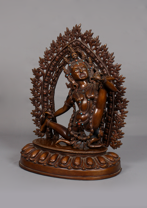 Copper Wrathful Jatadhari Jogini Statue 13" H