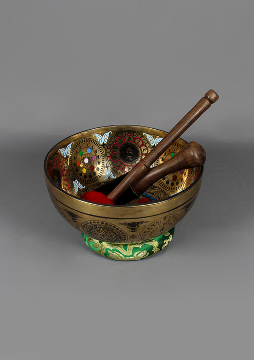 Green Tara Thangka arts Painted. Singing Bowl 9"