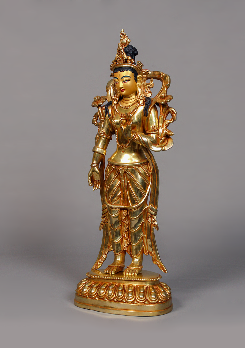 Fully Gold Plated Standing Tara Statue 13" H